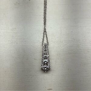 Ladies Sterling Silver Graduated CZ Waterfall Pendant Cluster Necklace 22” Chain